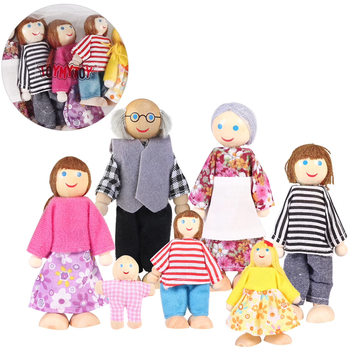 7 Pieces Wooden Dollhouse Family Figures W79122