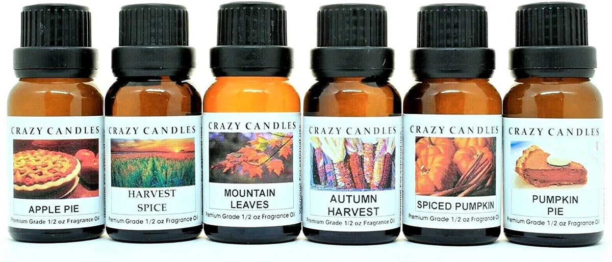 6 Bottles Set Apple Pie Autumn Harvest Harvest Spice Mountain Leaves Pumpkin Pie Spiced Pumpkin 1/2 Fl Oz Each Scented Fragrance Oils N5293