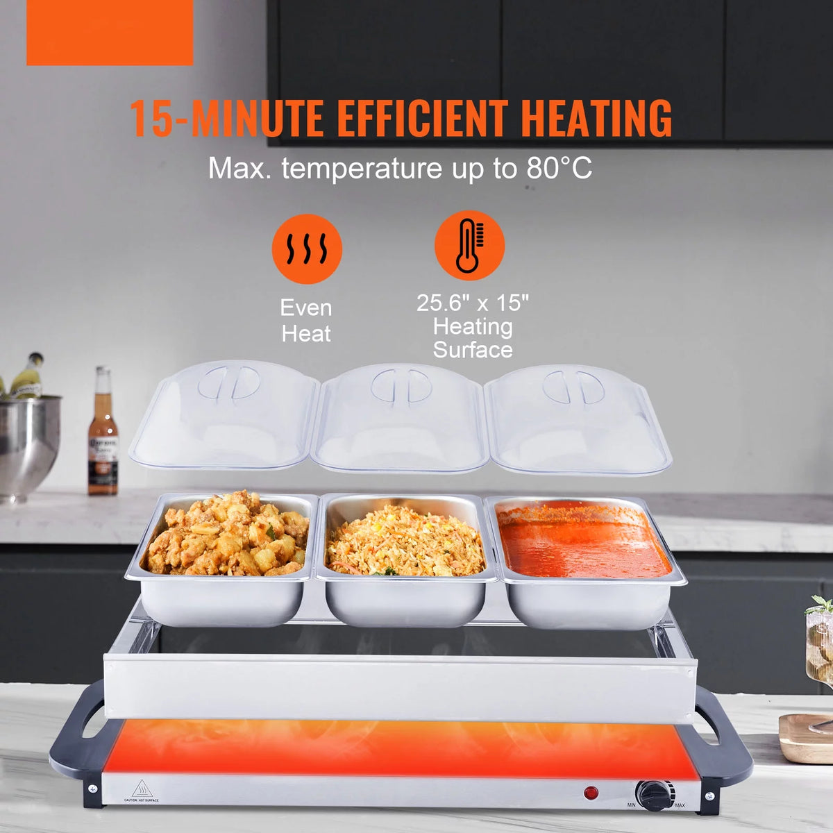 Electric Food Buffet Server with 3 Stainless Steel Warming Pan V25086