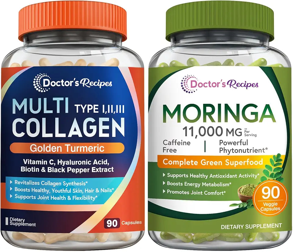 Moringa 11,000 mg 90 Capsules and Multi Collagen Peptides 90 Capsules O70722