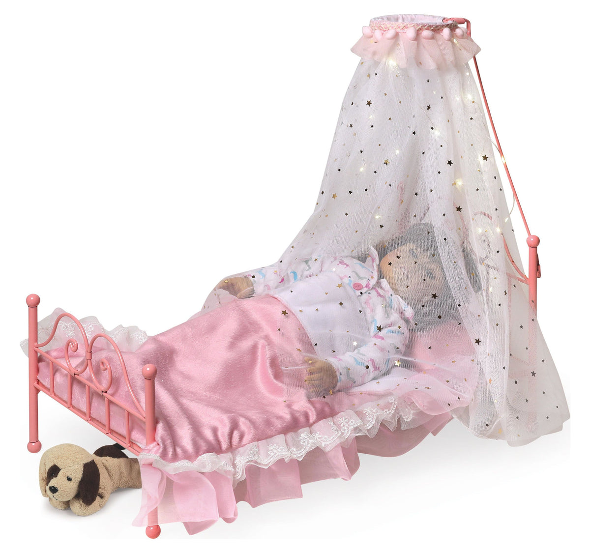 Pink Metal Doll Bed with Canopy and Bedding K9822
