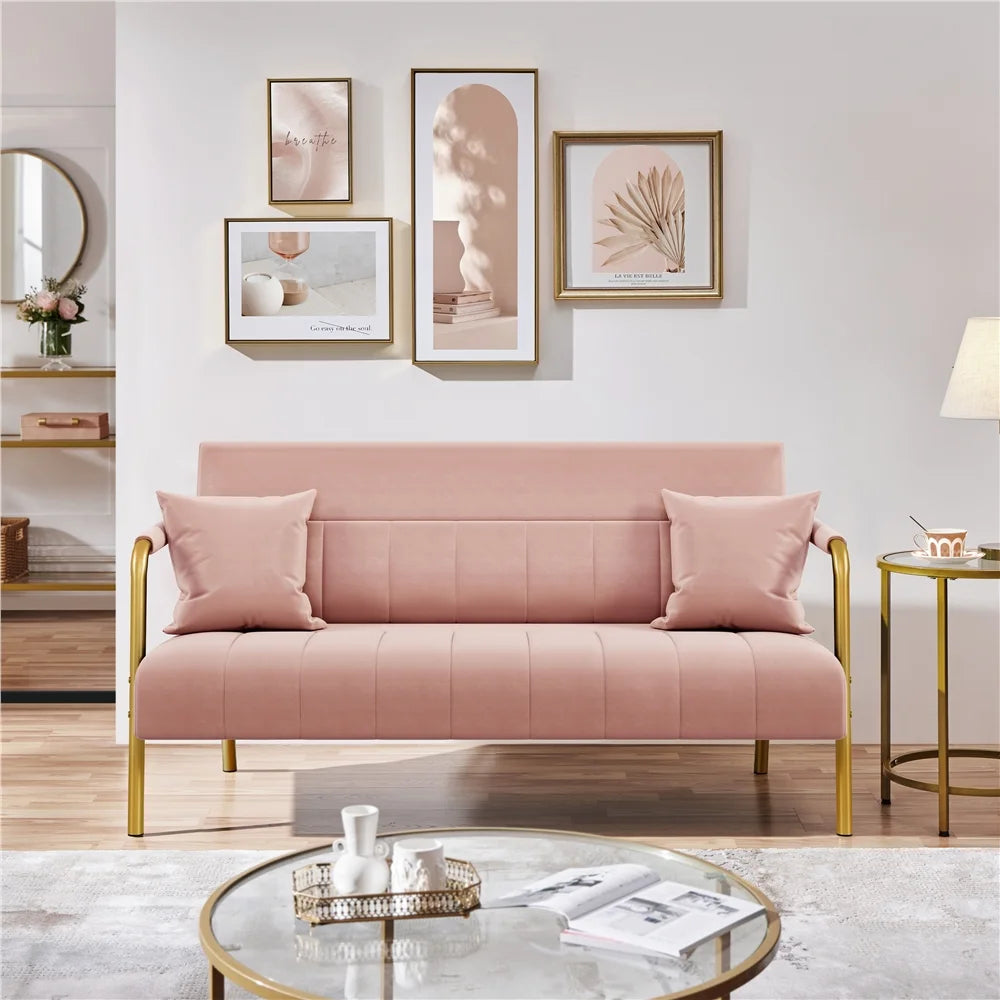 Light Gray Upholstered Sofa Couch with 2 Pillows M23063