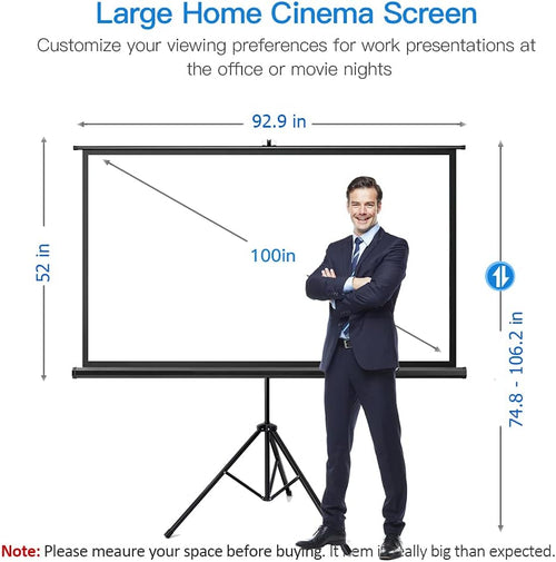 100 inch 16:9 Portable Projector Screen with Stand and Carry Bag T3703