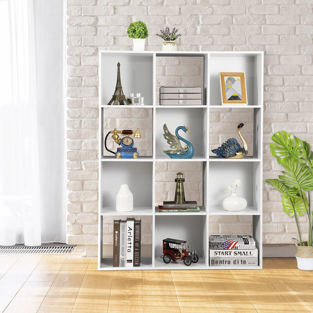 White 12 Cube Wood Storage Organizer N3578