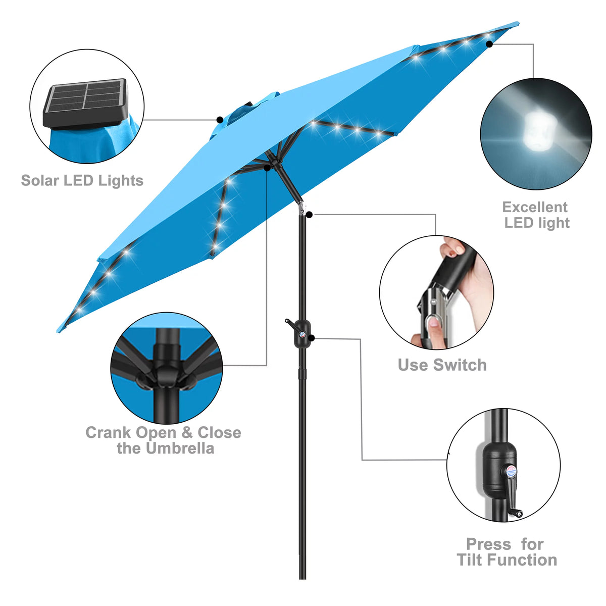 9 Ft Solar LED Light Patio Umbrella with Tilt Crank Lift Z980