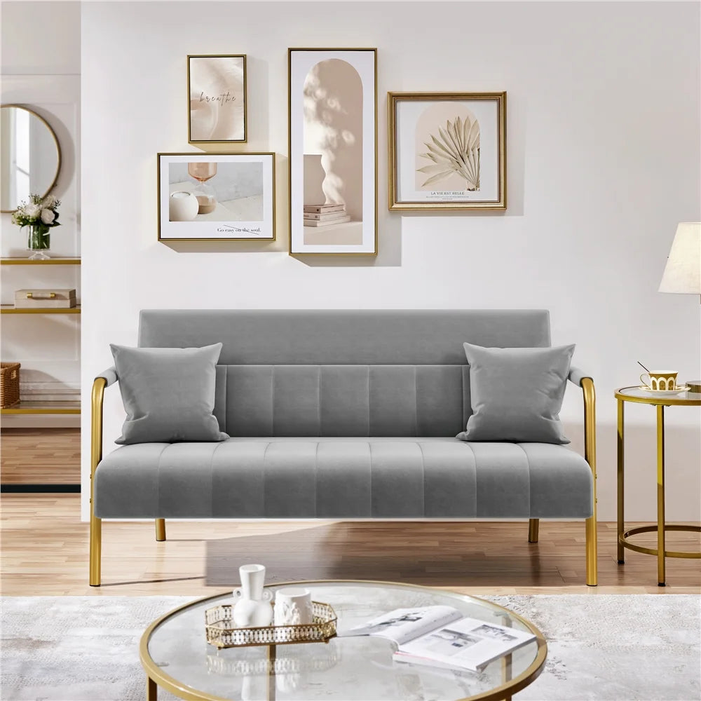 Light Gray Upholstered Sofa Couch with 2 Pillows M23063
