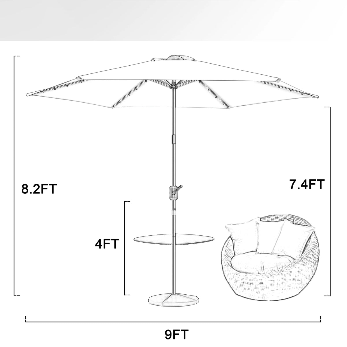 9 Ft Solar LED Light Patio Umbrella with Tilt Crank Lift Z980