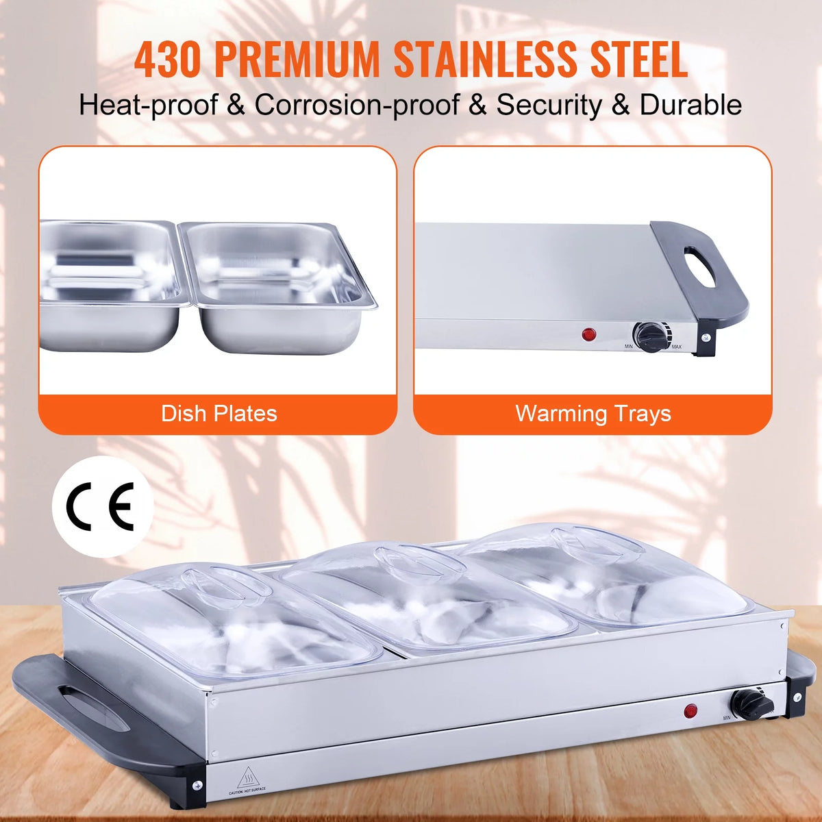 Electric Food Buffet Server with 3 Stainless Steel Warming Pan V25086