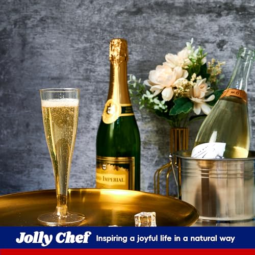 100 Pack 4.5 oz Gold Glitter Plastic Champagne Flutes B3635